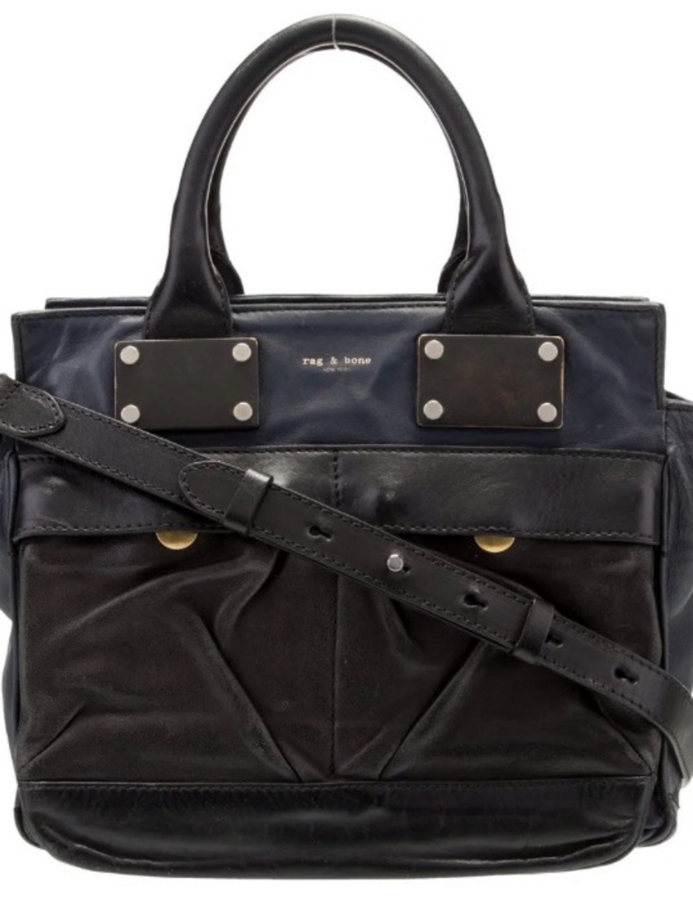 Rag & Bone Womens Leather Color Block Zip Small Satchel Handbag Blue Black